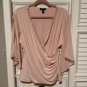 Stylish Pink Blouse with Bead Accents /  S. Levine